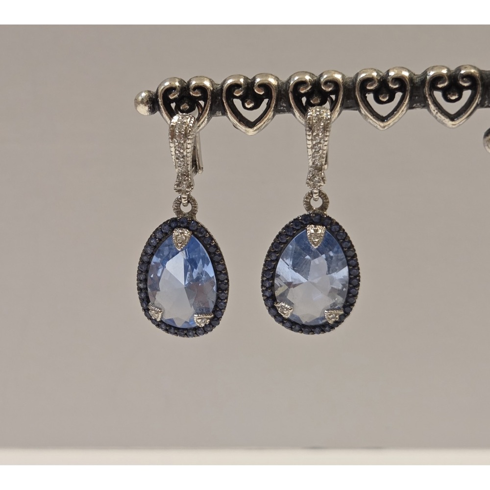 Judith Ripka Sterling Silver Capri‎ Blue Diamonique Pear Shape Drop Earrings
